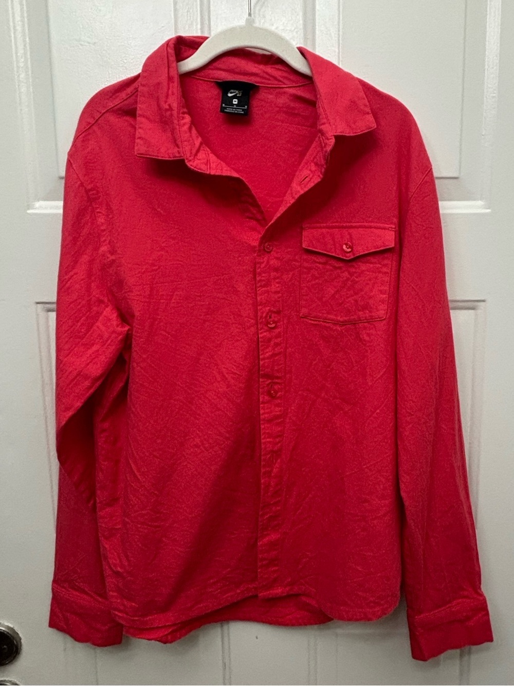Nike Bright Red Long-Sleeve Casual Button-Down Shirt 100% Cotton